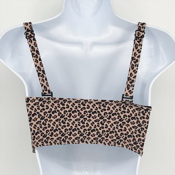 Classic Structured Bikini Swimsuit Top in Tan and Black Leopard Print Size Small - Picture 4 of 5